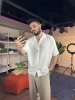 Beyaz Kısa Kollu Oversize Pamuklu Keten Gömlek Porto9