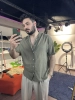 Asker Yeşili Kısa Kollu Oversize Pamuklu Keten Gömlek Porto9