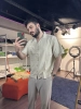 Bej Keten Çizgili Gömlek Porto33